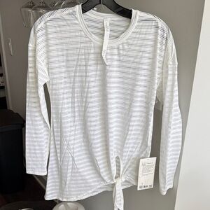 lululemon athletica Striped Long Sleeve Tee in White and Gray